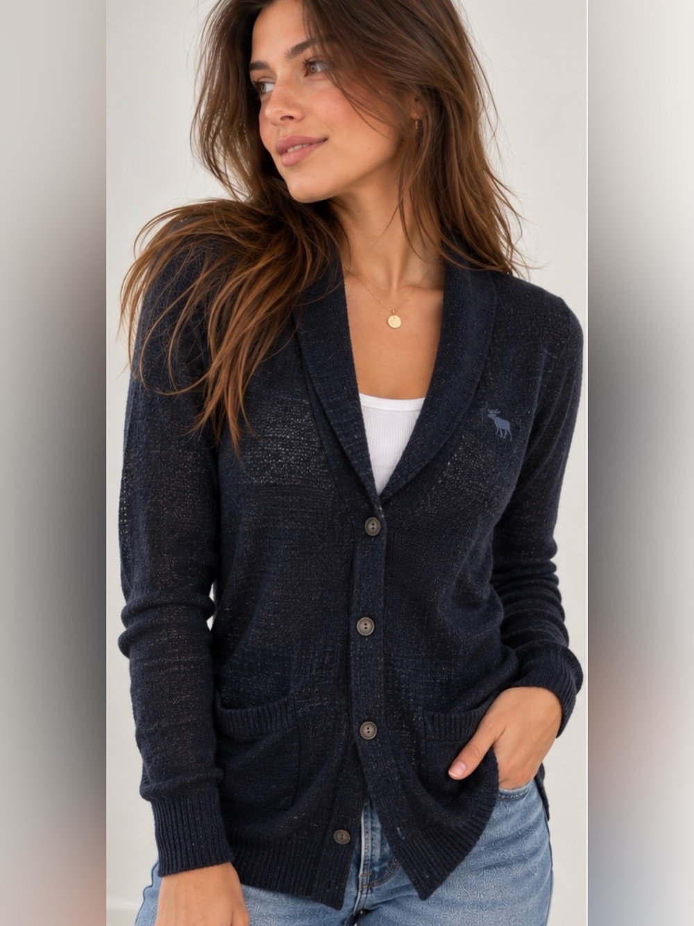 Abercrombie & Fitch Women’s Lightweight Shawl Collar Cardigan – Size M